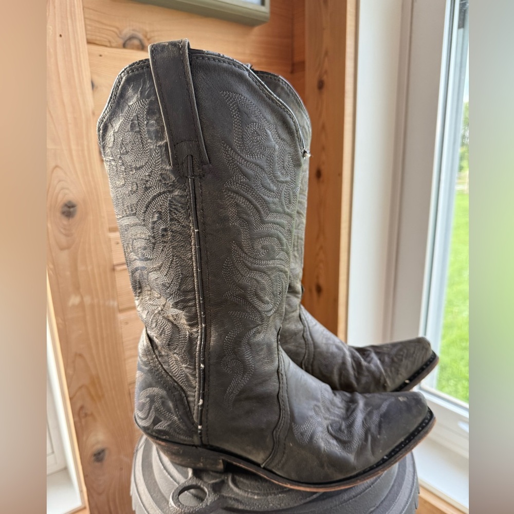 AUTHENTIC Leather Charcoal Grey Womens 7M Pointed Toe Cowboy Boots